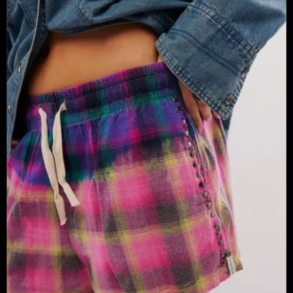 One Teaspoon Bleached Flannel Studded Boxer Shorts - Multi NWT SZ MED